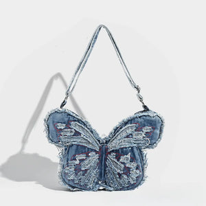 Frayed Butterfly Denim Premium Y2K Backpack