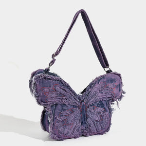Frayed Butterfly Denim Premium Y2K Backpack
