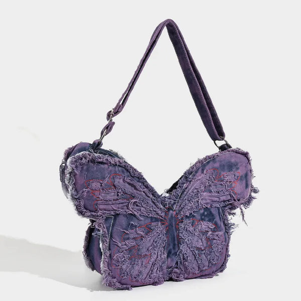 Frayed Butterfly Denim Premium Y2K Backpack