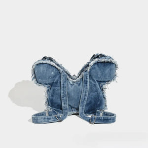 Frayed Butterfly Denim Premium Y2K Backpack