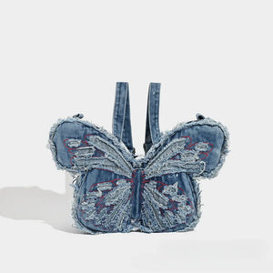 Frayed Butterfly Denim Premium Y2K Backpack