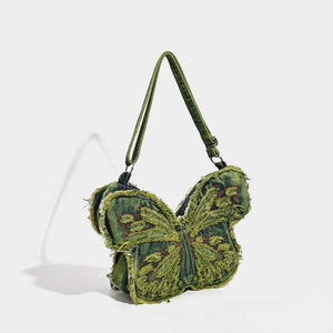 Frayed Butterfly Denim Premium Y2K Backpack