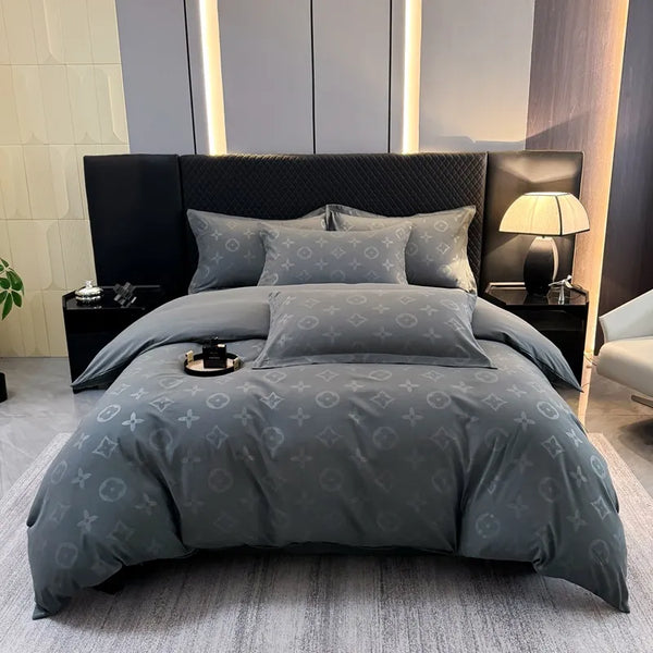 Monogram Luxe Midnight Satin Bedding Set