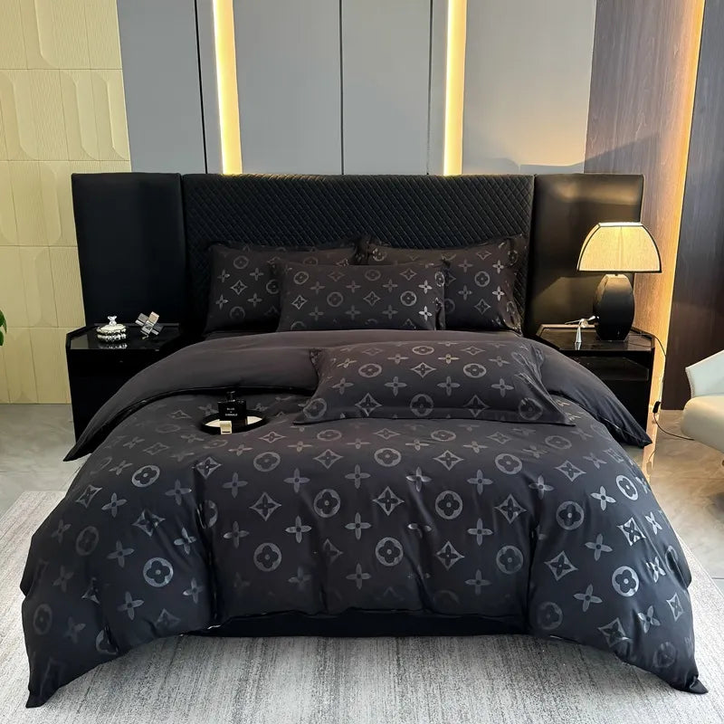 Monogram Luxe Midnight Satin Bedding Set