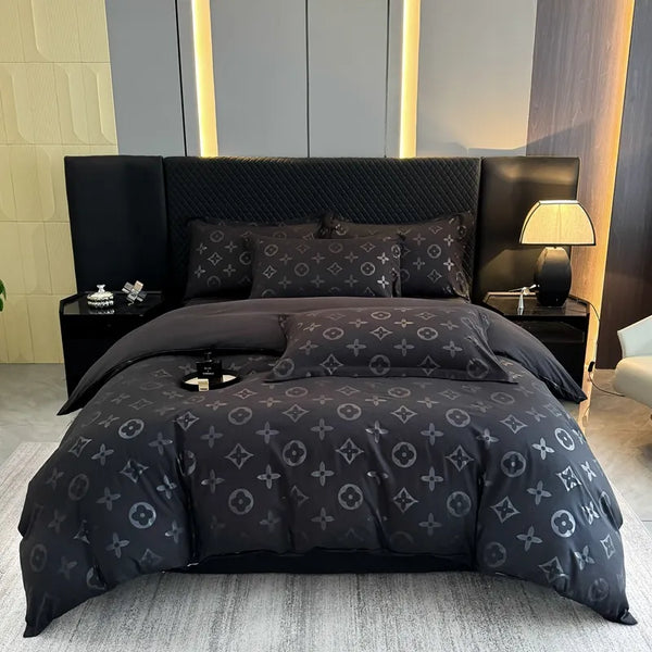 Monogram Luxe Midnight Satin Bedding Set
