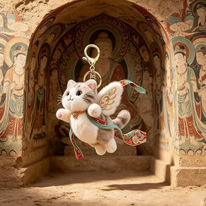 Celestial Winged Angel Cat Plush Keychain
