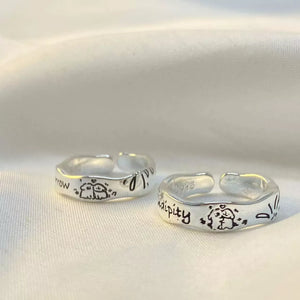 Serendipity Engraved Cartoon Doodle Rings (Set of 2)