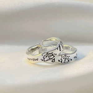 Serendipity Engraved Cartoon Doodle Rings (Set of 2)