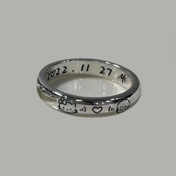 Sanrio Hello Kitty and Pochacco Engraved Rings (Set of 2)
