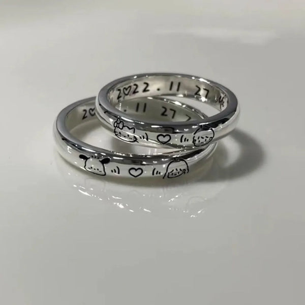 Sanrio Hello Kitty and Pochacco Engraved Rings (Set of 2)