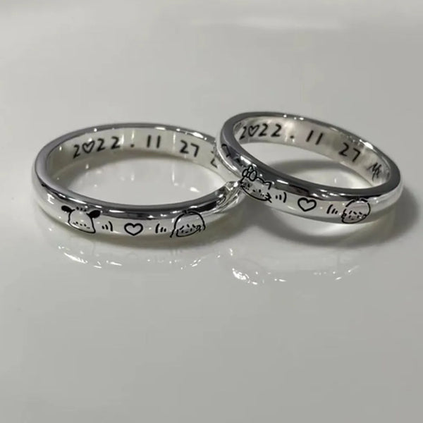 Sanrio Hello Kitty and Pochacco Engraved Rings (Set of 2)