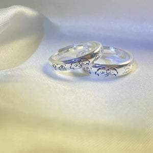 Sweet Date Doodle Engraved Couple Silver Rings (Set of 2)