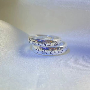 Sweet Date Doodle Engraved Couple Silver Rings (Set of 2)