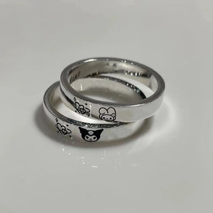 Sanrio My Melody and Kuromi Engraved Couple Rings (Set of 2)