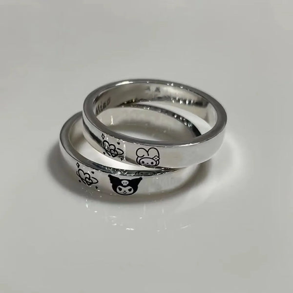 Sanrio My Melody and Kuromi Engraved Couple Rings (Set of 2)