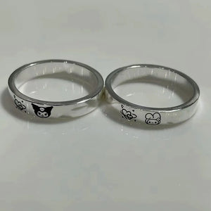 Sanrio My Melody and Kuromi Engraved Couple Rings (Set of 2)