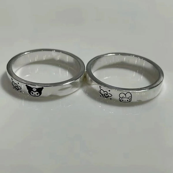 Sanrio My Melody and Kuromi Engraved Couple Rings (Set of 2)