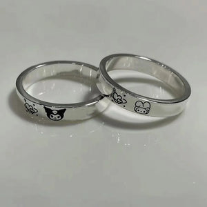 Sanrio My Melody and Kuromi Engraved Couple Rings (Set of 2)