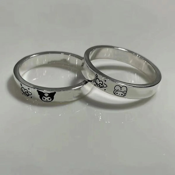 Sanrio My Melody and Kuromi Engraved Couple Rings (Set of 2)