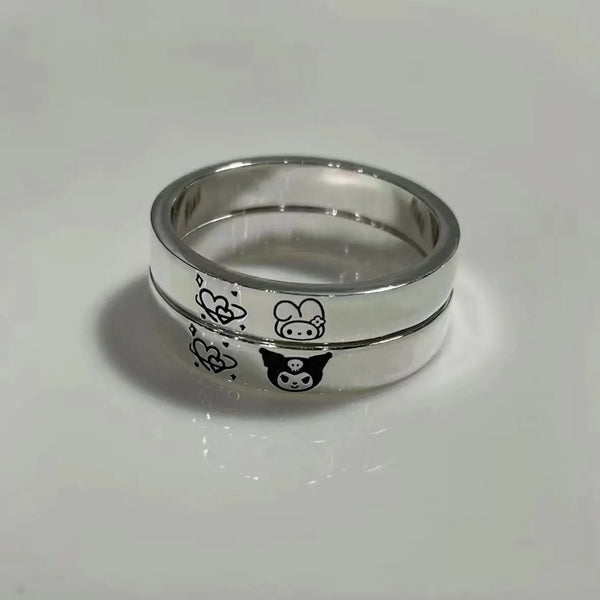 Sanrio My Melody and Kuromi Engraved Couple Rings (Set of 2)