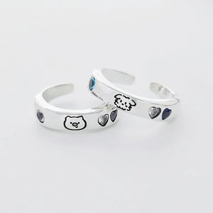 Playful Cartoon Doodle Couple Rings (Set of 2)