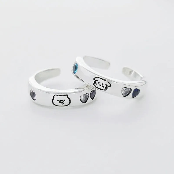 Playful Cartoon Doodle Couple Rings (Set of 2)