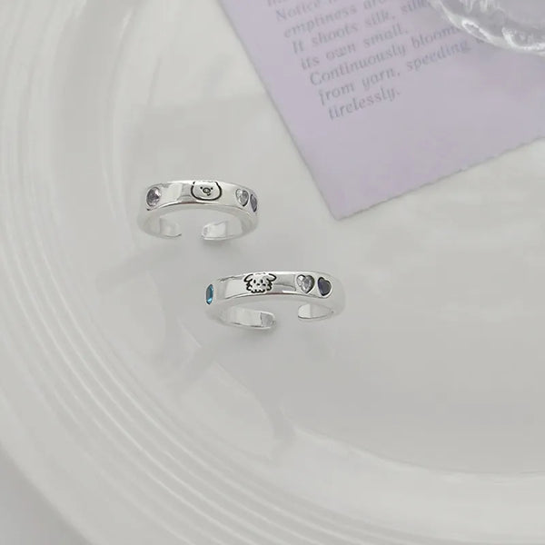 Playful Cartoon Doodle Couple Rings (Set of 2)
