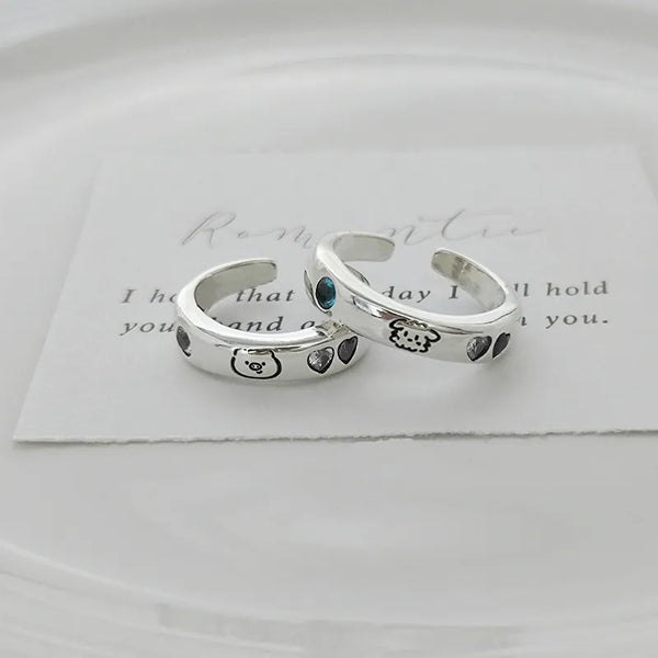 Playful Cartoon Doodle Couple Rings (Set of 2)
