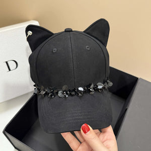 Gothic Floral Pierced Cat Ear Baseball Cap