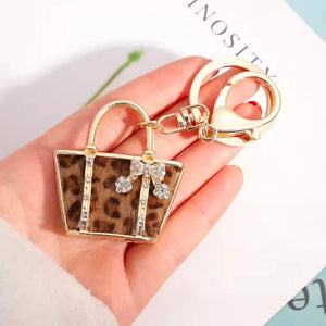 Luxurious Leopard Crystals Handbag Keychain