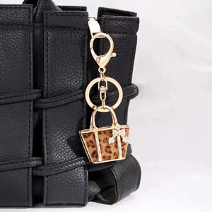 Luxurious Leopard Crystals Handbag Keychain