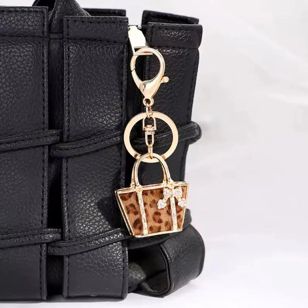 Luxurious Leopard Crystals Handbag Keychain