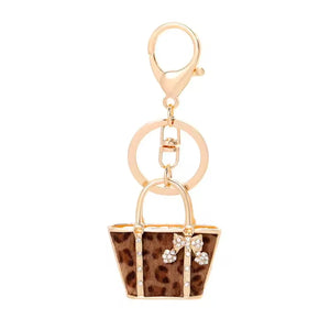 Luxurious Leopard Crystals Handbag Keychain