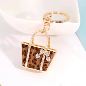 Luxurious Leopard Crystals Handbag Keychain