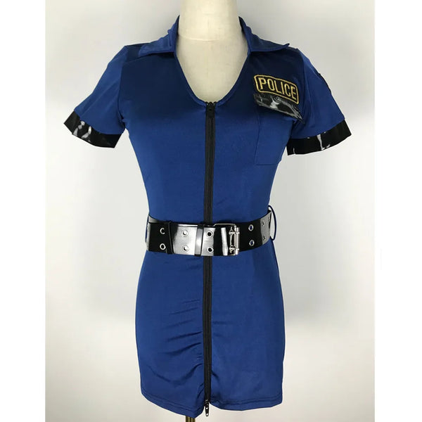 5Pcs Set Blue Female Police Officer Cop Costume Sexy Policewomen Uniform Halloween Police Woman Cosplay Fancy Dress - Bear Hugs
