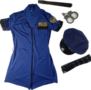 5Pcs Set Blue Female Police Officer Cop Costume Sexy Policewomen Uniform Halloween Police Woman Cosplay Fancy Dress - Bear Hugs
