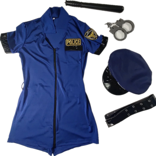 5Pcs Set Blue Female Police Officer Cop Costume Sexy Policewomen Uniform Halloween Police Woman Cosplay Fancy Dress - Bear Hugs