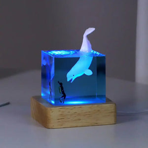 Brave Diver & Diving Fish Resin Night Light