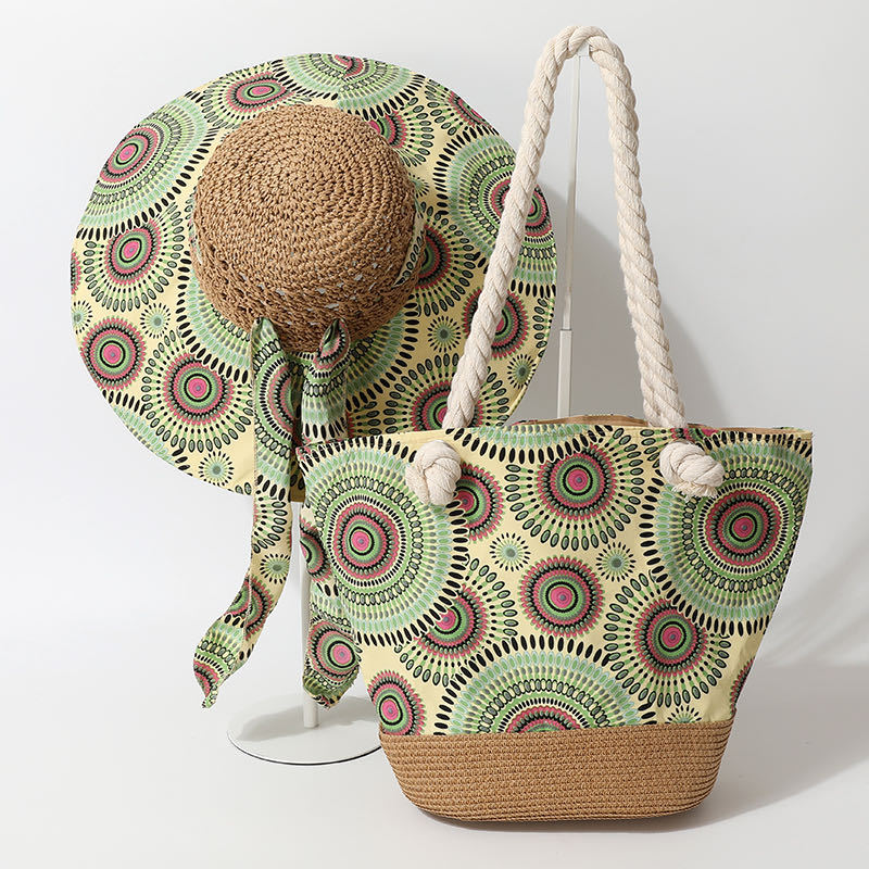 Bohemian Sun Hat and Matching Tote Bag Set