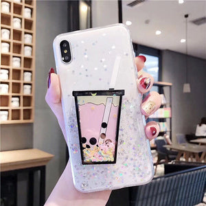 Cute Quicksand Bubble Tea Phone Case for iphone 6/6s/6plus/6splus/7/7plus/8/8plus/X/XS/XS Max/11/11pro/11pro Max PN1844 - Bear Hugs