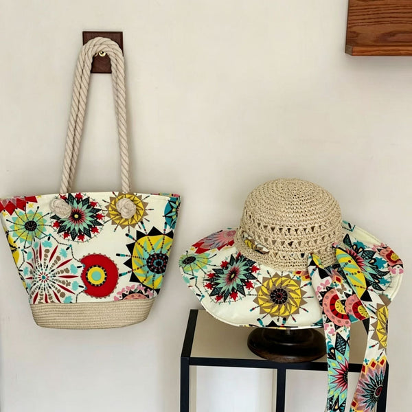 Bohemian Sun Hat and Matching Tote Bag Set