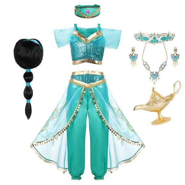 Jasmine Princess Dress Princess Dress Up Of Aladdin The Magic Lamp Costume Girls Birthday Party Halloween Fantasy Top Pants - Bear Hugs
