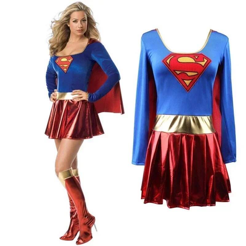 Superwoman Dress Cosplay Costumes Super Girls Dress Shoe Covers Suit Superhero Woman Super Hero Kids Halloween Costume - Bear Hugs