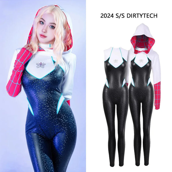 Spiderman Across Spider Verse Gwen Stacy Cosplay Costume PU One-piece Suit Tight and Elastic De Batterie Spiderman Women - Bear Hugs
