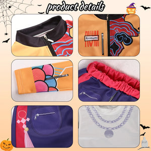 Collage of colorful jackets with brand logos on a Halloween-themed background