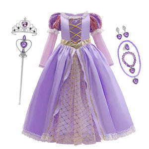 Girls Disney Rapunzel Dress Kids Tangled Disguise Carnival Girl Princess Costume Birthday Party Gown Outfit Clothes 2-10 Years - Bear Hugs
