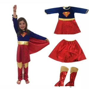 Superwoman Dress Cosplay Costumes Super Girls Dress Shoe Covers Suit Superhero Woman Super Hero Kids Halloween Costume - Bear Hugs