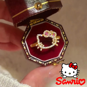 Sanrio Hello Kitty Ring Cartoon Fashion Woman's Diamond Studded Ring Sweet Girls Daily Wearing Anime Peripherals Ornament Gifts - Bear Hugs