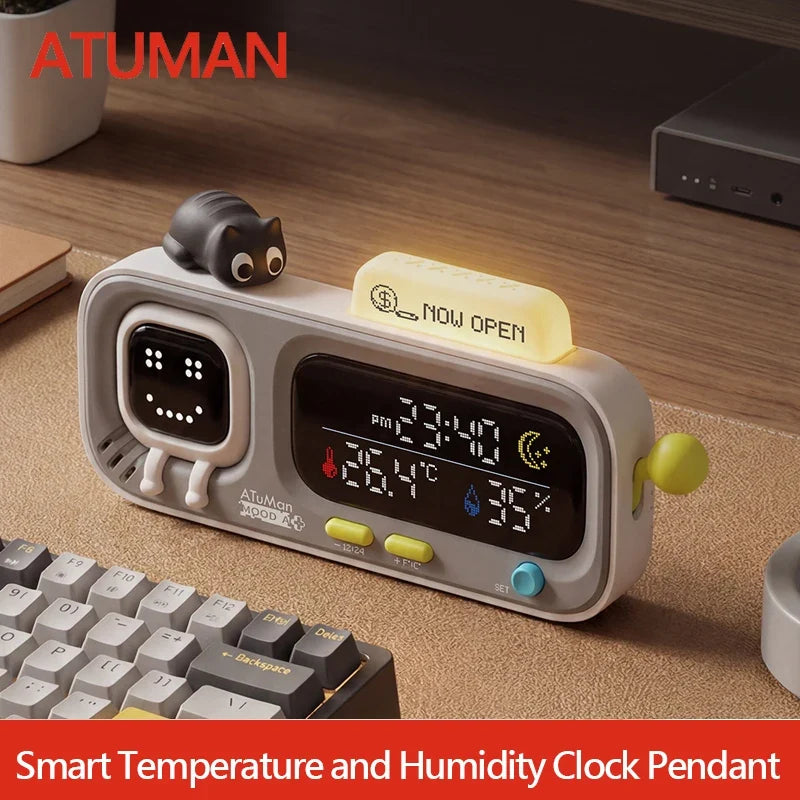 DUKA MOODA Smart Desktop Temperature and Humidity Clock Electric Digital Home Temperature and Humidity Meter Smart Fun Reminder - Bear Hugs
