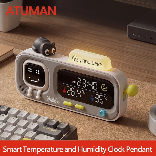 DUKA MOODA Smart Desktop Temperature and Humidity Clock Electric Digital Home Temperature and Humidity Meter Smart Fun Reminder - Bear Hugs